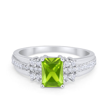 Vintage Engagement Ring Simulated Peridot CZ 925 Sterling Silver